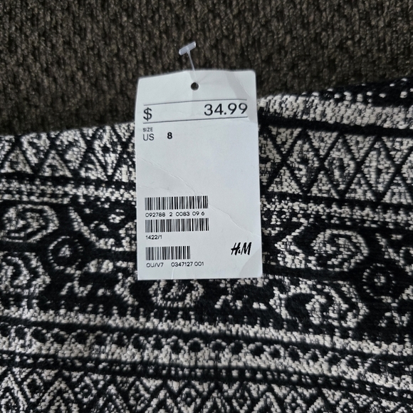 H&M Wrap Skirt Women Sz 8 Black White Paisley Fringe Short Tweed New - Picture 6 of 16